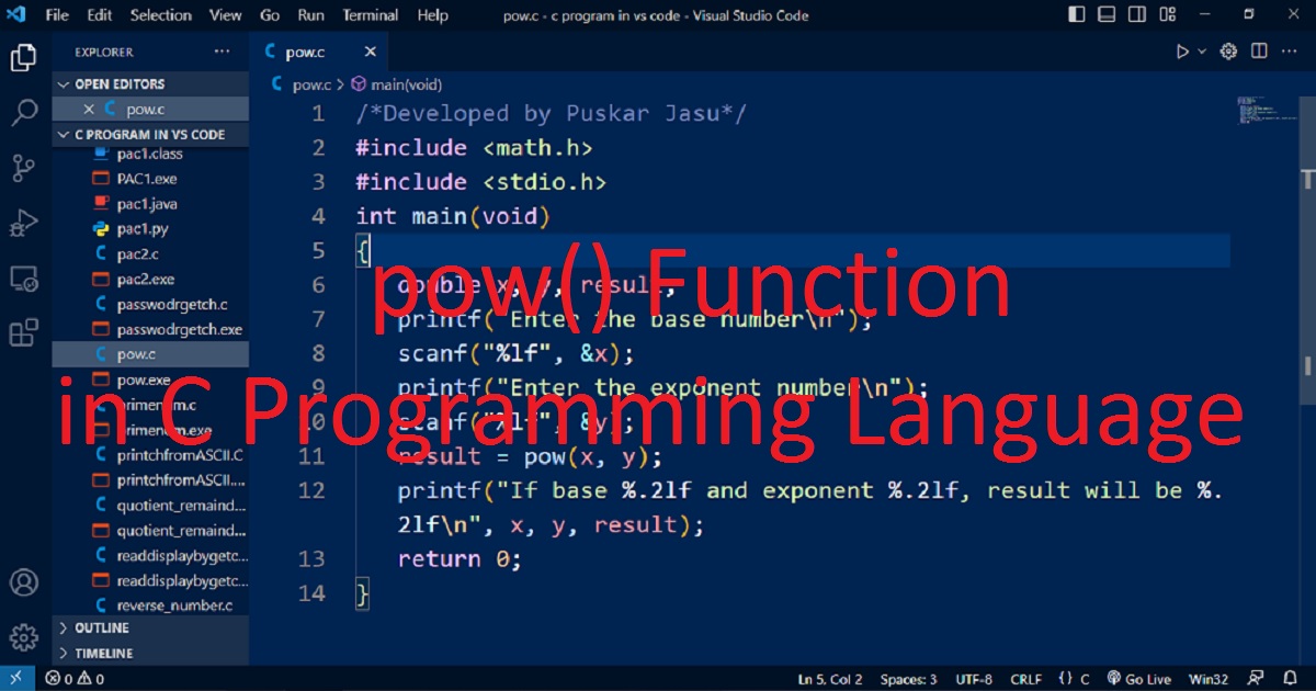 How To Use Pow Function In C Programming Language