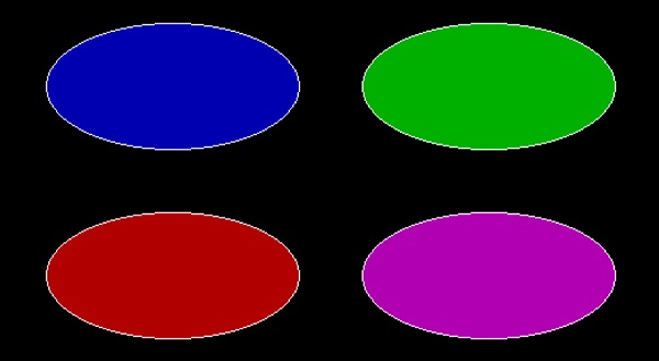 filled ellipse using fillellipse() function with different color by C or C++ programing language